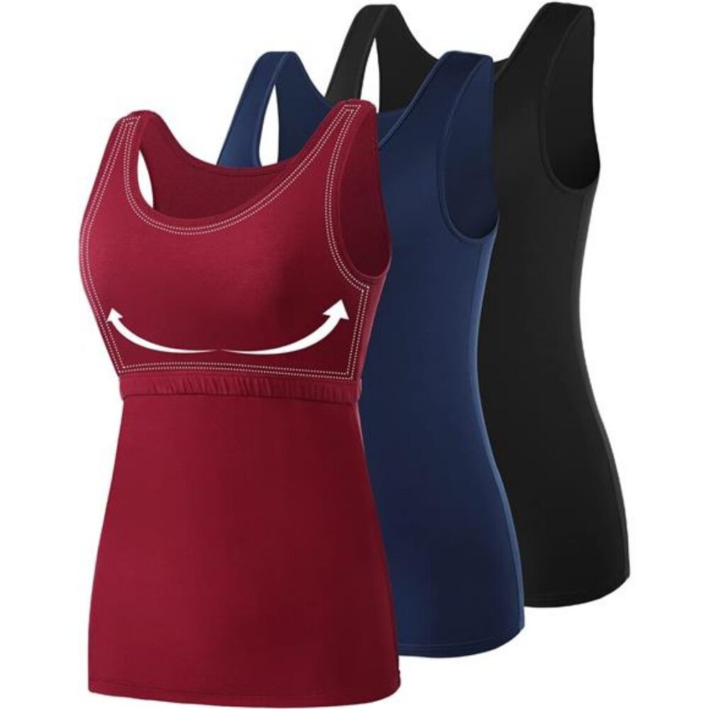 Vislivin Cotton Tank Tops with Shelf Bra for Women Stretch Tanks Wide Strap